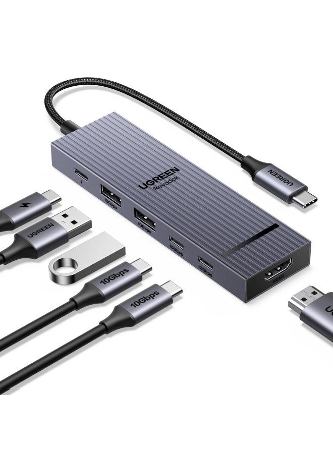 Ugreen Revodok 6 In 1 USB C Hub Type C to HDMI Adapter 4k@60Hz PD 100W Fast Charging 1000Mbps Ethernet & 3 USB 3.2 Ports  Compatible With New iPhone Macbook Air Pro iPad Pro Lenovo Thinkpad NS SLR Galaxy | Silver  - Image 1