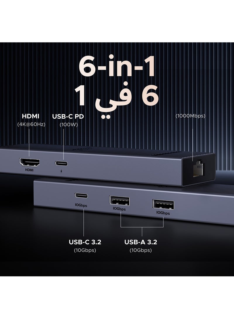 Ugreen Revodok 6 In 1 USB C Hub Type C to HDMI Adapter 4k@60Hz PD 100W Fast Charging 1000Mbps Ethernet & 3 USB 3.2 Ports  Compatible With New iPhone Macbook Air Pro iPad Pro Lenovo Thinkpad NS SLR Galaxy | Silver  - Image 1