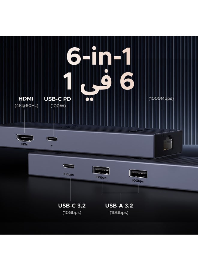 Ugreen Revodok 6 In 1 USB C Hub Type C to HDMI Adapter 4k@60Hz PD 100W Fast Charging 1000Mbps Ethernet & 3 USB 3.2 Ports  Compatible With New iPhone Macbook Air Pro iPad Pro Lenovo Thinkpad NS SLR Galaxy | Silver  - Image 2