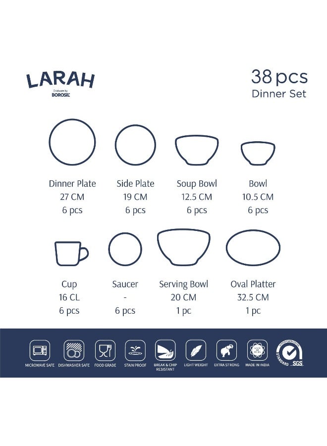 BOROSIL - Larah Plano Opal Dinner Set Luna, 38Dspl01-Sb, 38 Pc Set Luna - Image 1