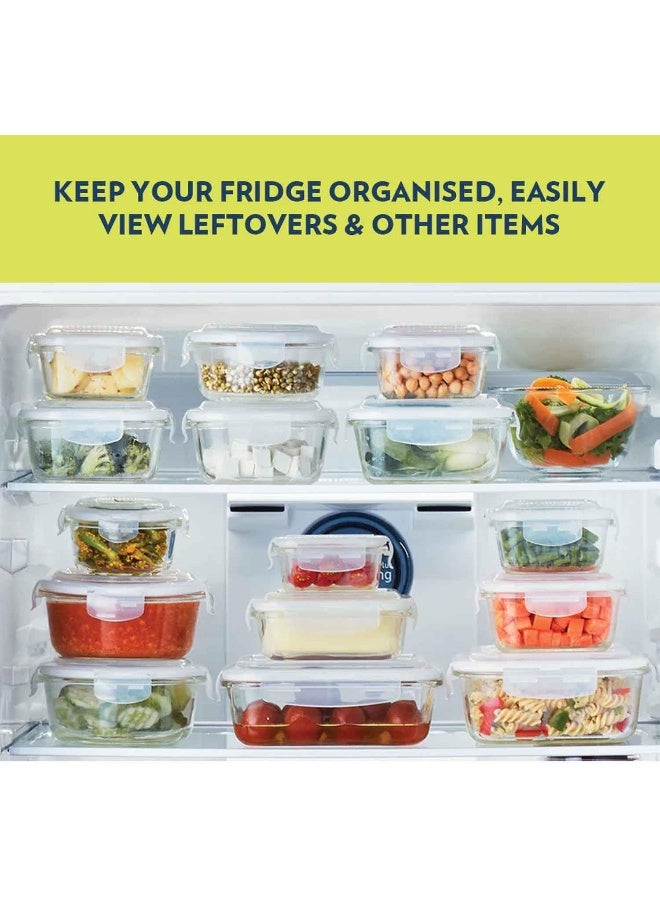بوروسيل Klip-N-Store Round Glass Storage Container With Air Tight Lid Food Storage Container Microwave Safe Container 400 Ml Transparent  - Image 4