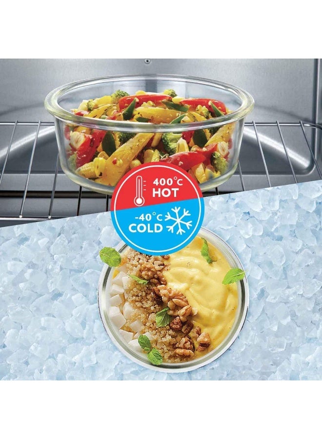 BOROSIL - Klip-N-Store Round Glass Storage Container With Air Tight Lid Food Storage Container Microwave Safe Container 400 Ml Transparent - Image 1
