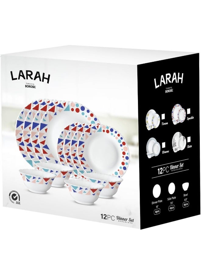 BOROSIL - Larah Plano Opal Dinner Set, Slate, 12Dspl01-Sl, 12 Pc Set Slate - Image 1