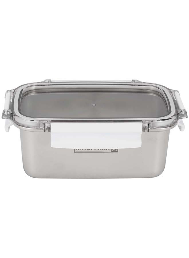 1000Ml Stainless Steel Lunch Box - Rf12172, Rectangle Tiffin With Polymer Lid And 4 Side Locks. Food-Grade, BPA-Free, Airtight, Leak-Proof. Keeps Food Fresh Beige/Silver