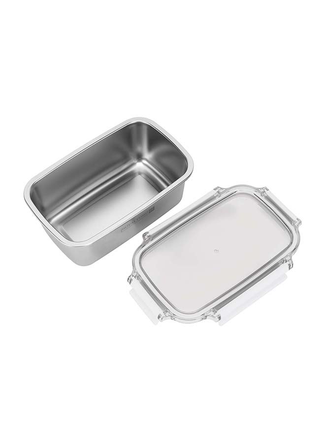 1000Ml Stainless Steel Lunch Box - Rf12172, Rectangle Tiffin With Polymer Lid And 4 Side Locks. Food-Grade, BPA-Free, Airtight, Leak-Proof. Keeps Food Fresh Beige/Silver