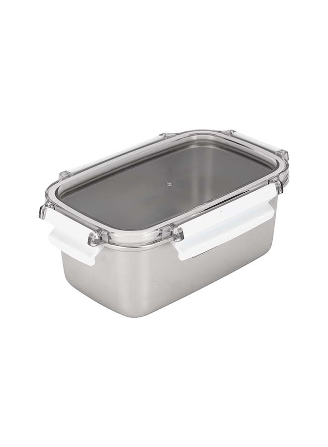 1000Ml Stainless Steel Lunch Box - Rf12172, Rectangle Tiffin With Polymer Lid And 4 Side Locks. Food-Grade, BPA-Free, Airtight, Leak-Proof. Keeps Food Fresh Beige/Silver