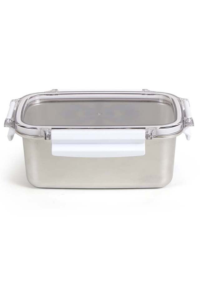 1000Ml Stainless Steel Lunch Box - Rf12172, Rectangle Tiffin With Polymer Lid And 4 Side Locks. Food-Grade, BPA-Free, Airtight, Leak-Proof. Keeps Food Fresh Beige/Silver