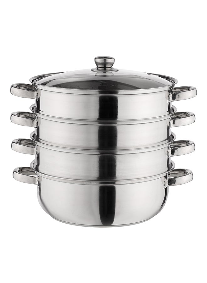 رويال فورد 4 Layer Thick Steamer Pot With Tempered Glass Lid Silver 7Liters Silver  - Image 2