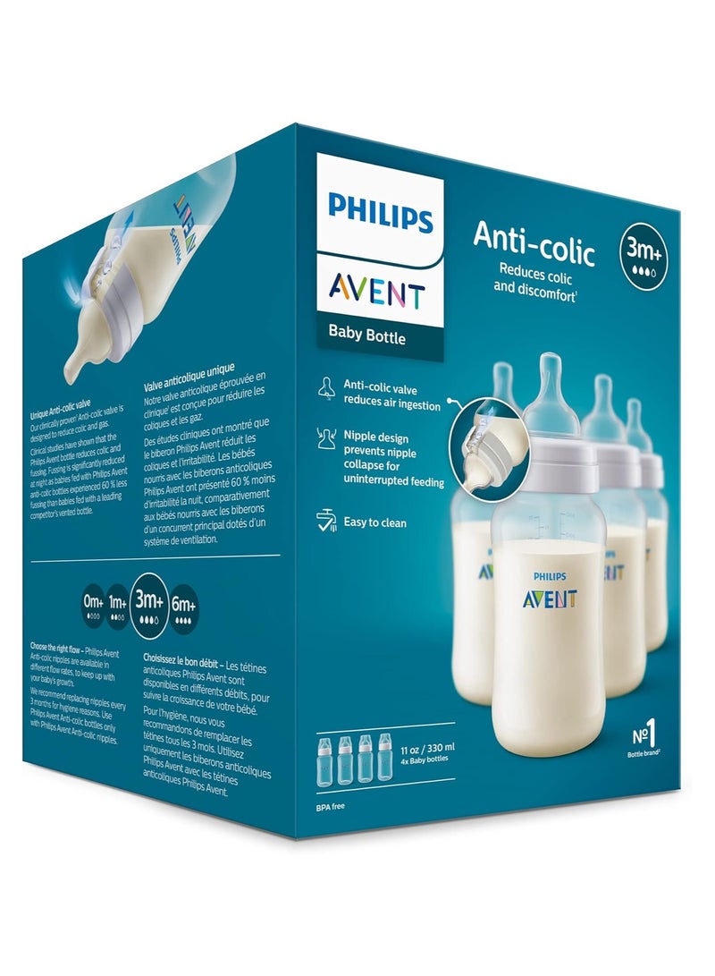 PHILIPS AVENT Anti Colic Baby Bottles, 330 ml, Pack of 4, Clear, 3m+  - Image 1