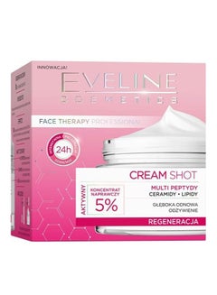 Eveline Regenerating Cream Shot with 5% Repair Concentrate for Dry and Ageing Skin - Biomimetic Peptides, Ceramides, Natural Oils - Day & Night Cream 50ml 