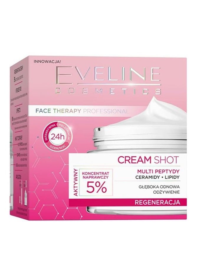Regenerating Cream Shot with 5% Repair Concentrate for Dry and Ageing Skin - Biomimetic Peptides, Ceramides, Natural Oils - Day & Night Cream 50ml