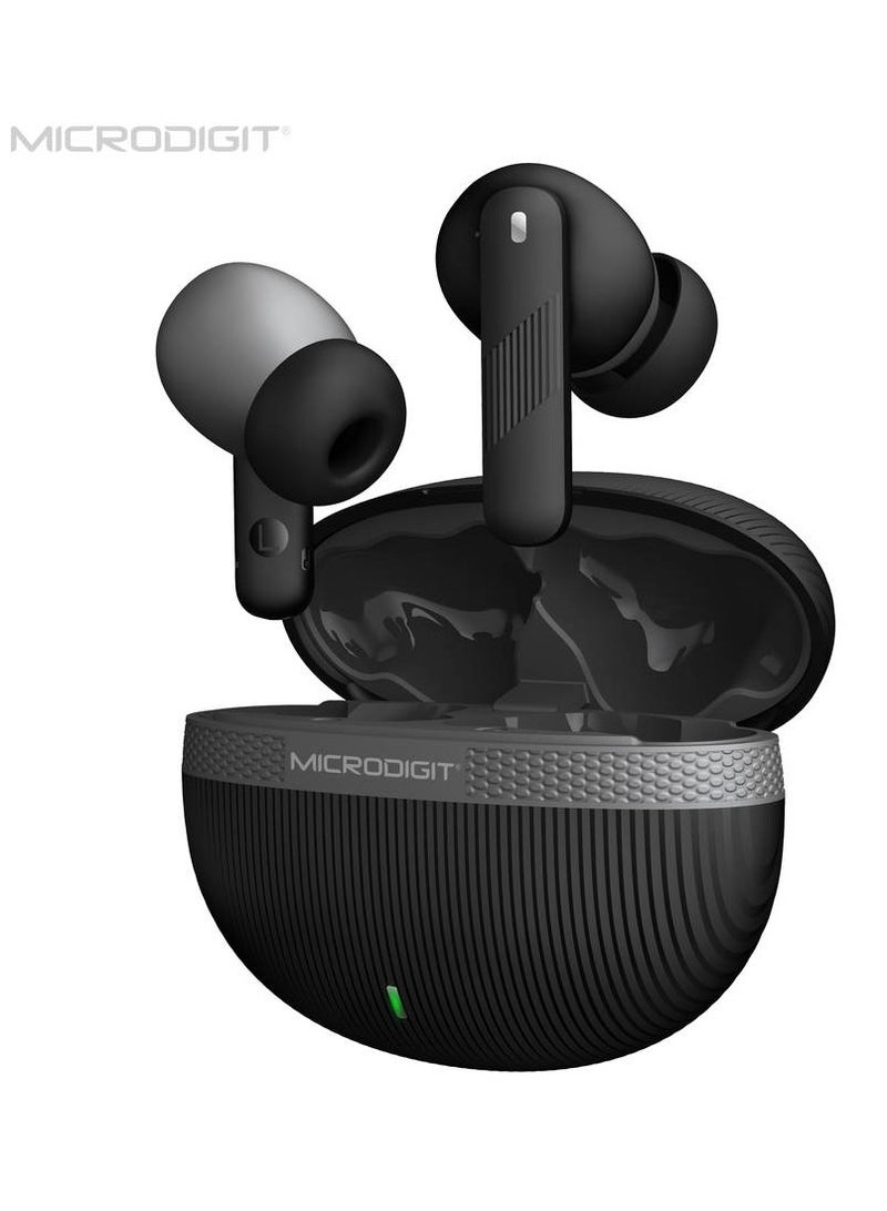 Microdigit - True Wireless Earbuds, In-Ear Bluetooth 5.3 Headphones 4-Mics ENC Clear Call, Bluetooth Earbuds Touch Control, IPX6 Waterproof TWS, Light-Weight Earphones Black - Image 1