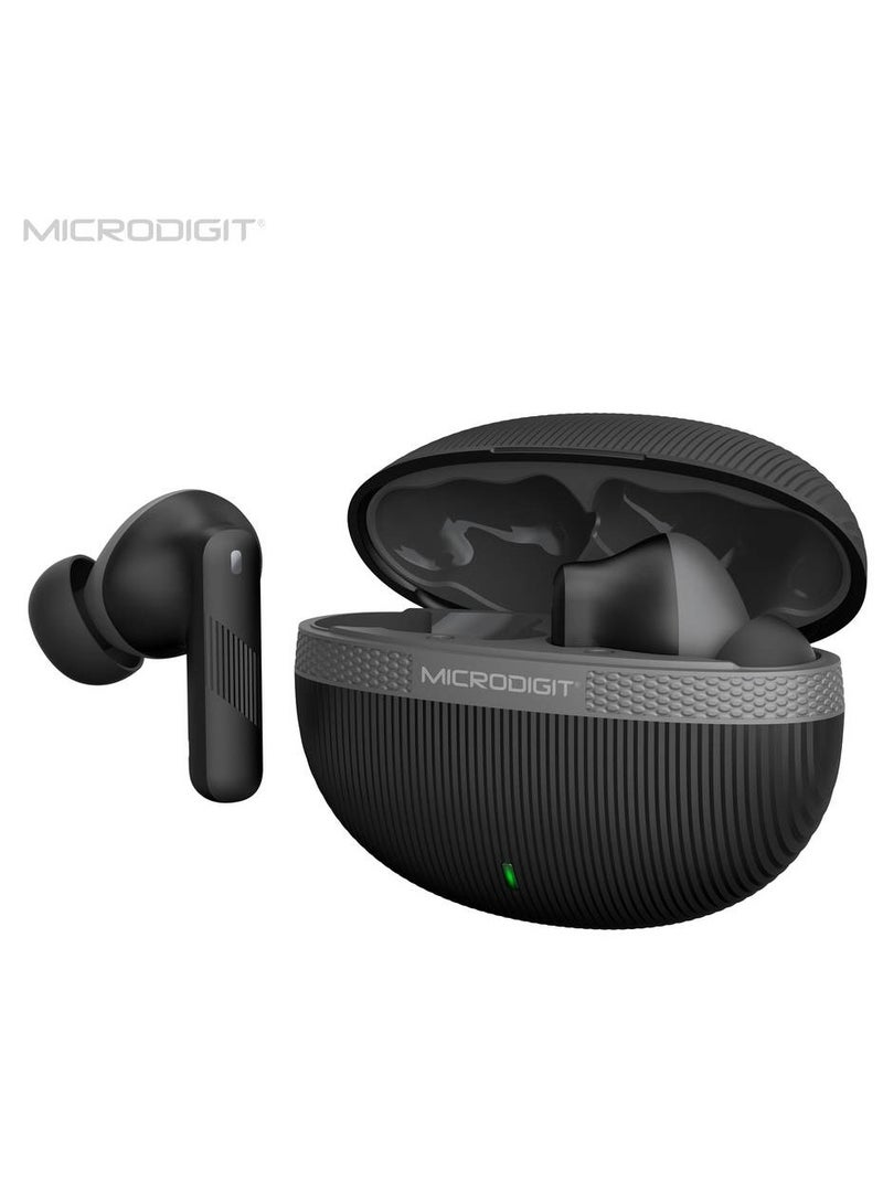 Microdigit - True Wireless Earbuds, In-Ear Bluetooth 5.3 Headphones 4-Mics ENC Clear Call, Bluetooth Earbuds Touch Control, IPX6 Waterproof TWS, Light-Weight Earphones Black - Image 1
