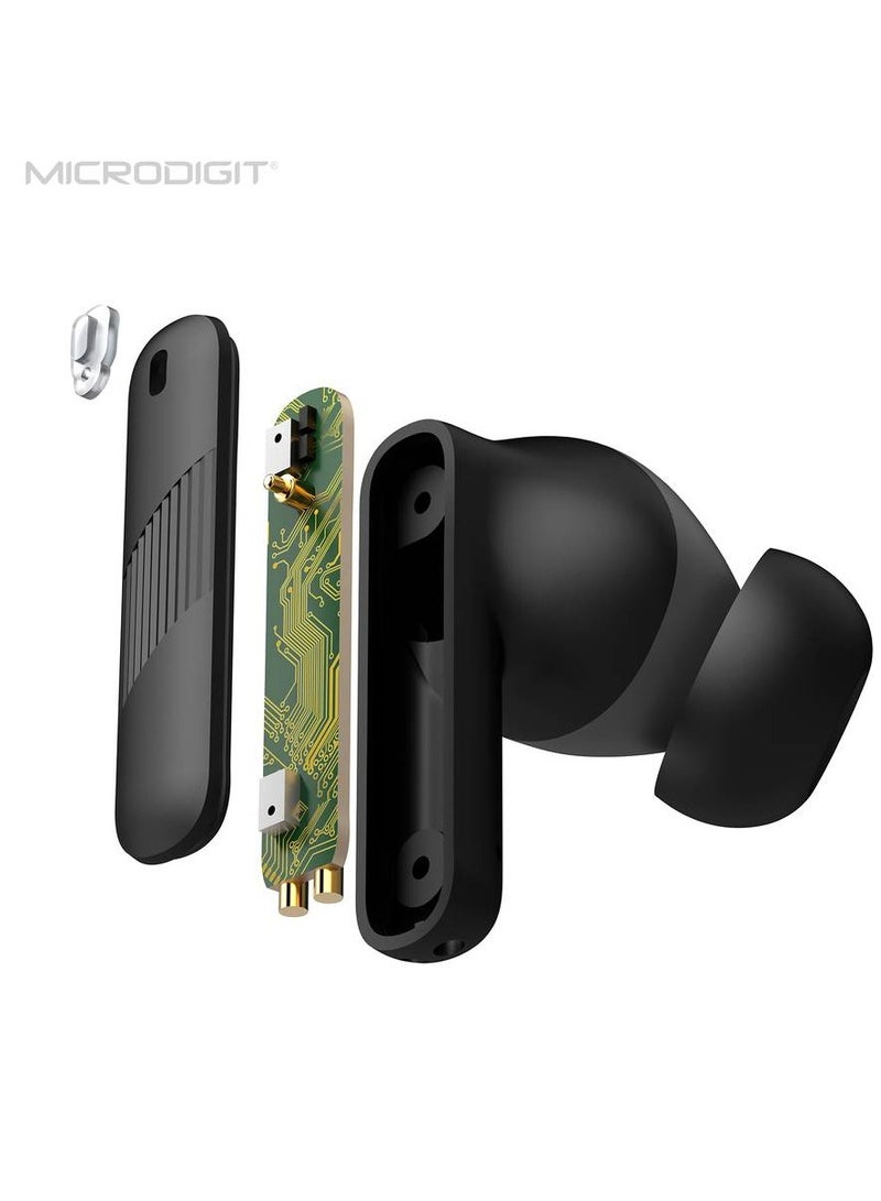 Microdigit - True Wireless Earbuds, In-Ear Bluetooth 5.3 Headphones 4-Mics ENC Clear Call, Bluetooth Earbuds Touch Control, IPX6 Waterproof TWS, Light-Weight Earphones Black - Image 1