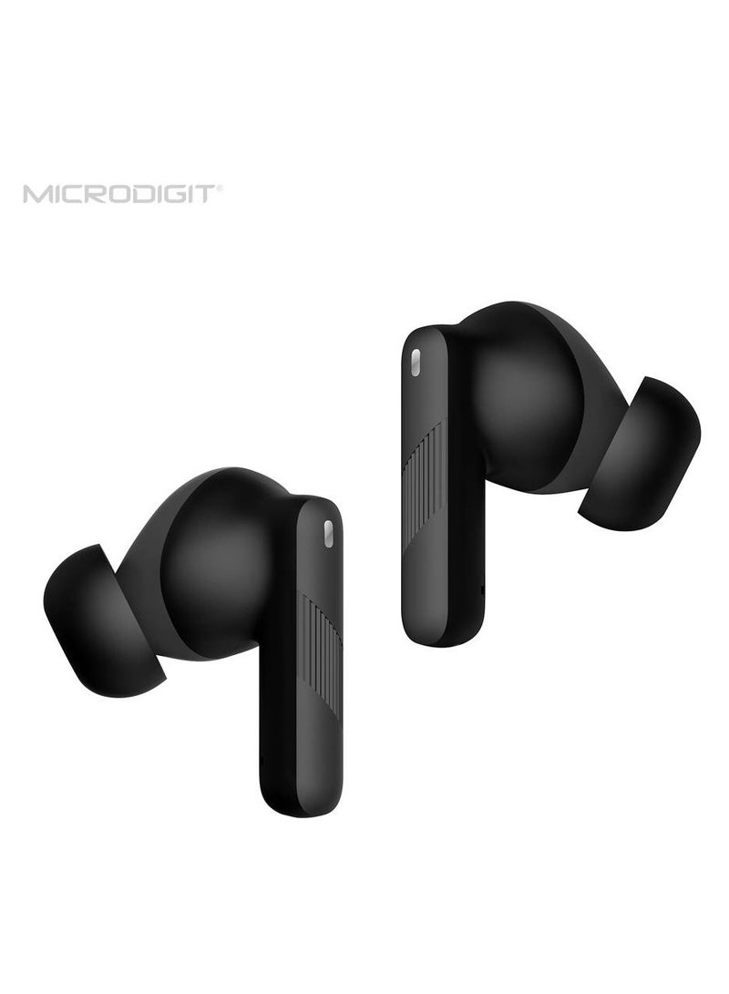 Microdigit - True Wireless Earbuds, In-Ear Bluetooth 5.3 Headphones 4-Mics ENC Clear Call, Bluetooth Earbuds Touch Control, IPX6 Waterproof TWS, Light-Weight Earphones Black - Image 1