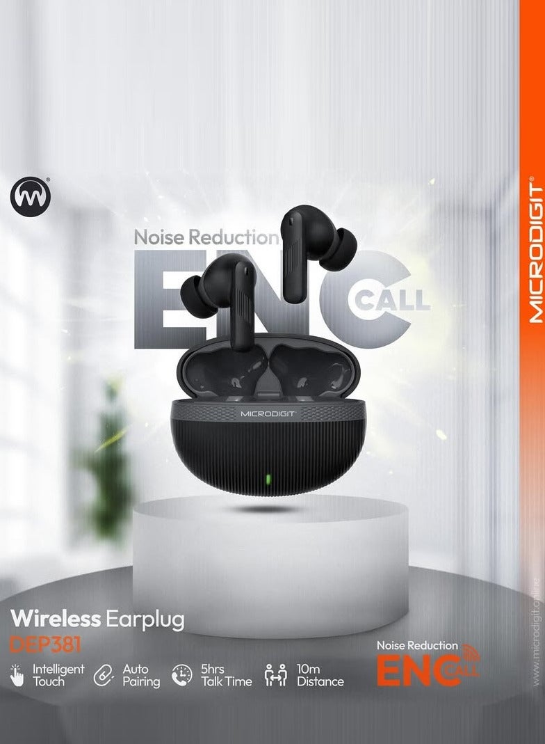 Microdigit - True Wireless Earbuds, In-Ear Bluetooth 5.3 Headphones 4-Mics ENC Clear Call, Bluetooth Earbuds Touch Control, IPX6 Waterproof TWS, Light-Weight Earphones Black - Image 1