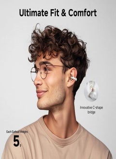 QCY Crossky C30 Open Ear Headphones Wireless Bluetooth, Clip-On Earbuds with 4 ENC Noise Cancelling Mic, Stable Fit, Dual Connection, EQ Customized, Sports Earphones for Workout/Running White  - Image 4
