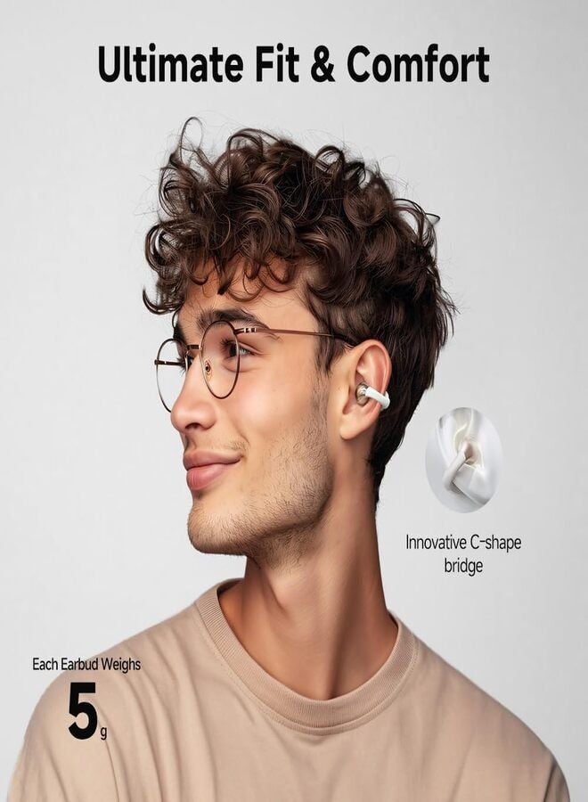 QCY - Crossky C30 Open Ear Headphones Wireless Bluetooth, Clip-On Earbuds with 4 ENC Noise Cancelling Mic, Stable Fit, Dual Connection, EQ Customized, Sports Earphones for Workout/Running White - Image 1