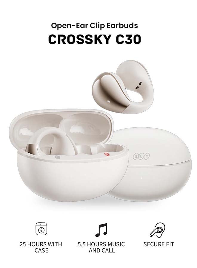 QCY - Crossky C30 Open Ear Headphones Wireless Bluetooth, Clip-On Earbuds with 4 ENC Noise Cancelling Mic, Stable Fit, Dual Connection, EQ Customized, Sports Earphones for Workout/Running White - Image 1