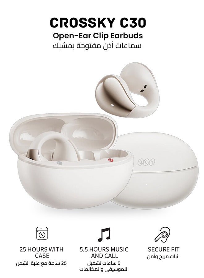 QCY Crossky C30 Open Ear Headphones Wireless Bluetooth, Clip-On Earbuds with 4 ENC Noise Cancelling Mic, Stable Fit, Dual Connection, EQ Customized, Sports Earphones for Workout/Running White  - Image 1