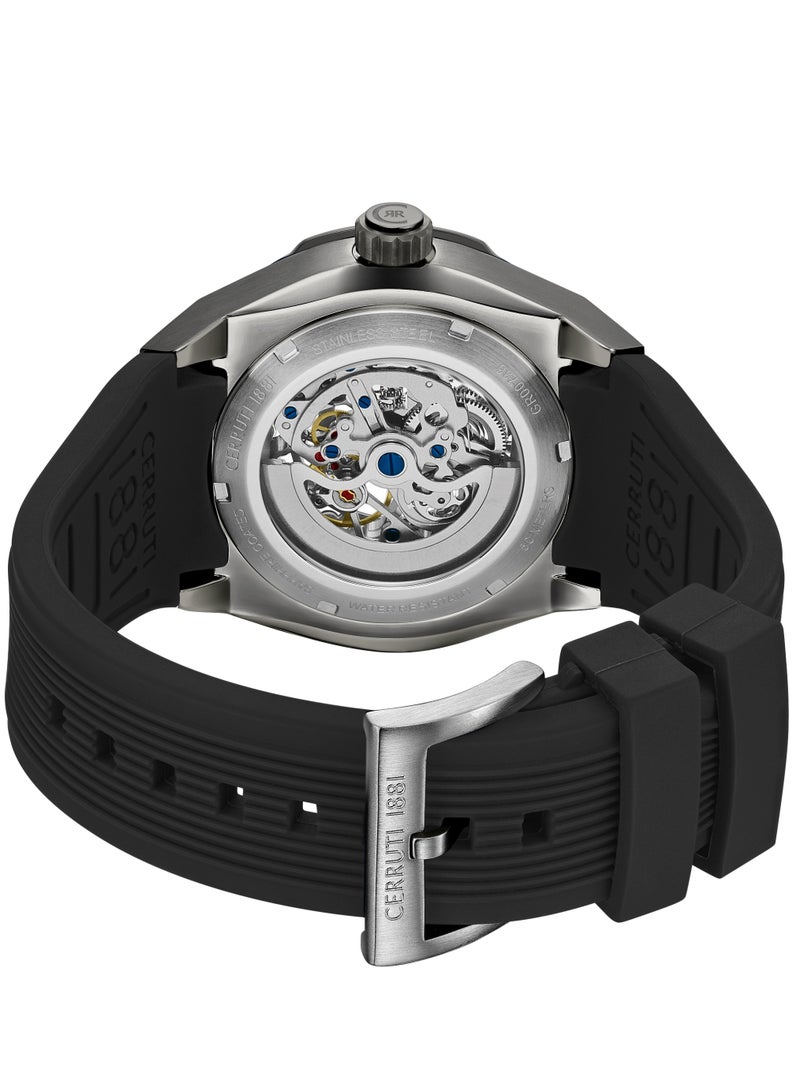 CERRUTI 1881 Men's Ruscello Automatic Watch - Gun & Black Case, Skeletonized Dial, Black Silicone Strap  - Image 4