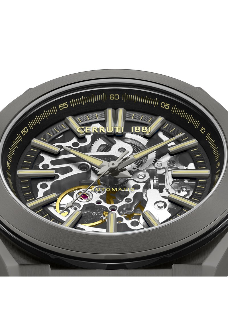 CERRUTI 1881 Men's Ruscello Automatic Watch - Gun & Black Case, Skeletonized Dial, Black Silicone Strap  - Image 3