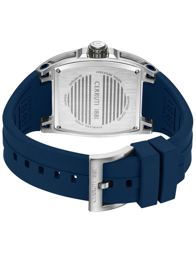 CERRUTI 1881 Men's Cerruti 1881 Belluno Multifunction Watch for Men - Tonneau Case, Black Smoked Transparent Dial, Blue Silicon Strap  - Image 4