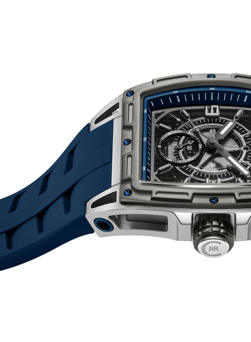 CERRUTI 1881 Men's Cerruti 1881 Belluno Multifunction Watch for Men - Tonneau Case, Black Smoked Transparent Dial, Blue Silicon Strap  - Image 3