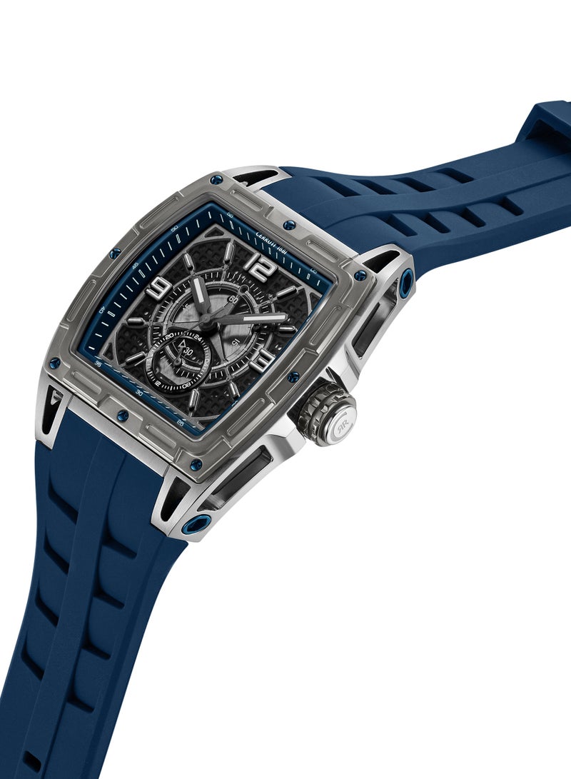 CERRUTI 1881 Men's Cerruti 1881 Belluno Multifunction Watch for Men - Tonneau Case, Black Smoked Transparent Dial, Blue Silicon Strap  - Image 2