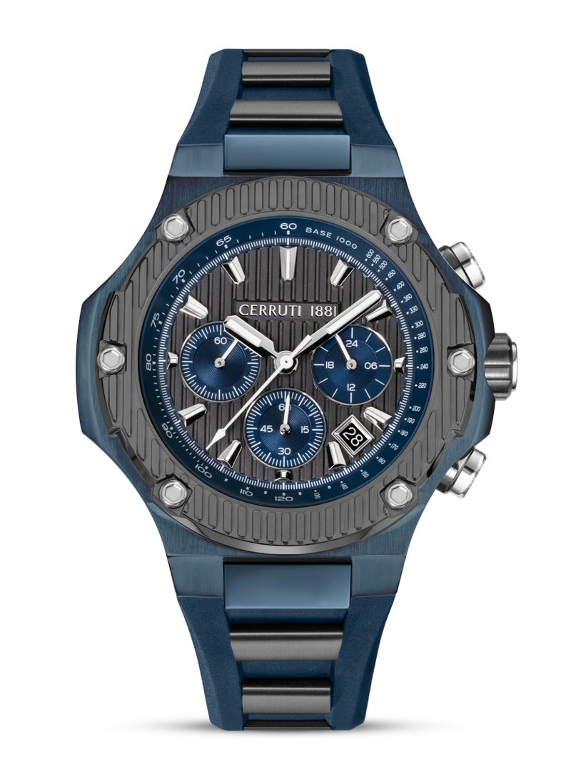 شيروتي 1881 ساعة كرونوغراف لرجال سيروتي 1881 لوكاردو - قرص رمادي بارد، حزام سيليكون أزرق - Image 1