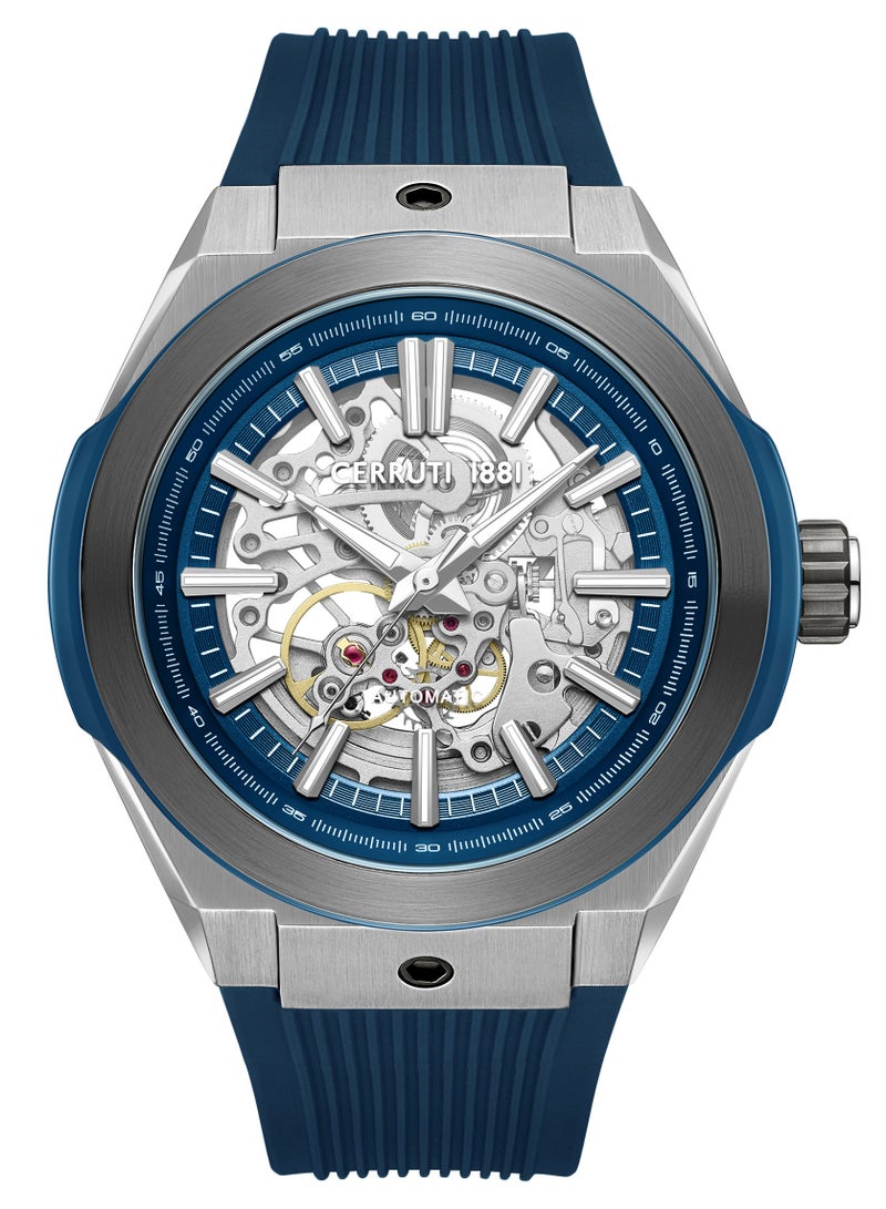 CERRUTI 1881 Men's Cerruti 1881 Ruscello Automatic Watch for Men - Blue Case, Skeletonized Dial, Blue Silicone Strap  - Image 1