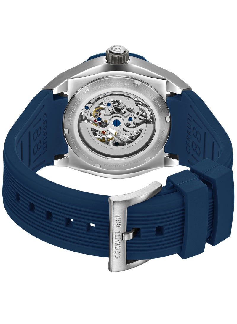 CERRUTI 1881 Men's Cerruti 1881 Ruscello Automatic Watch for Men - Blue Case, Skeletonized Dial, Blue Silicone Strap  - Image 4