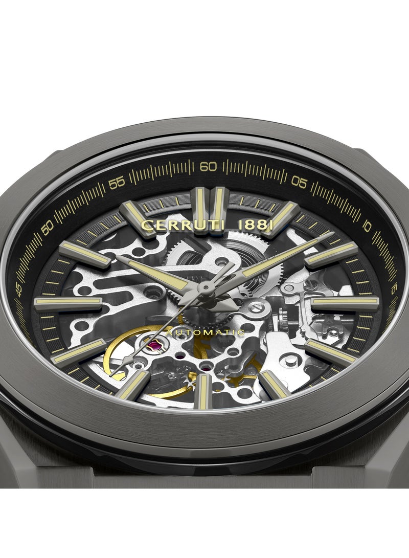 CERRUTI 1881 Men's Cerruti 1881 Ruscello Automatic Watch for Men - Gun & Black Case, Skeletonized Dial, Black Silicone Strap  - Image 3