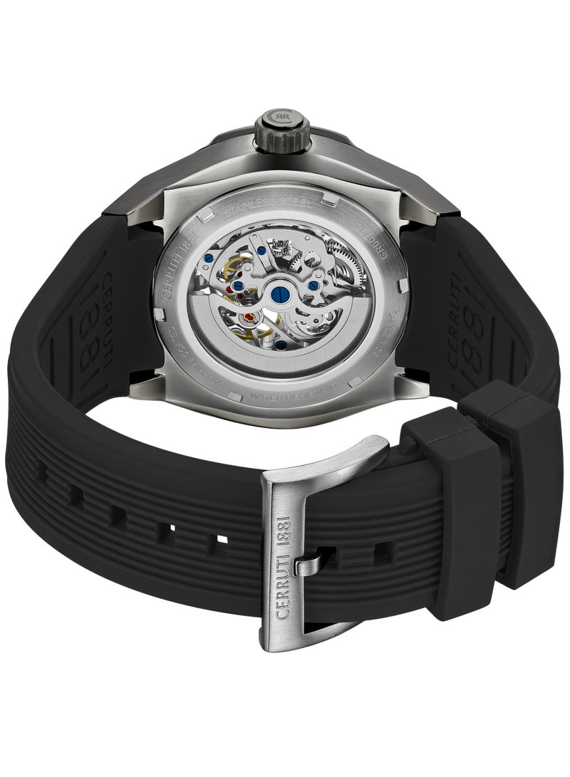 CERRUTI 1881 Men's Cerruti 1881 Ruscello Automatic Watch for Men - Gun & Black Case, Skeletonized Dial, Black Silicone Strap  - Image 4