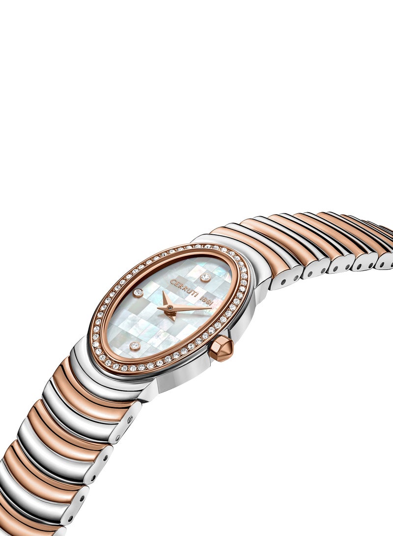 CERRUTI 1881 Women's Cerruti 1881 Norcia Analog Women's Watch - Oval Mosaic White Mother of Pearl Dial, Two-Tone Bracelet, Butterfly Buckle  - Image 3