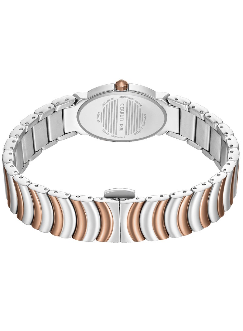 CERRUTI 1881 Women's Cerruti 1881 Norcia Analog Women's Watch - Oval Mosaic White Mother of Pearl Dial, Two-Tone Bracelet, Butterfly Buckle  - Image 4