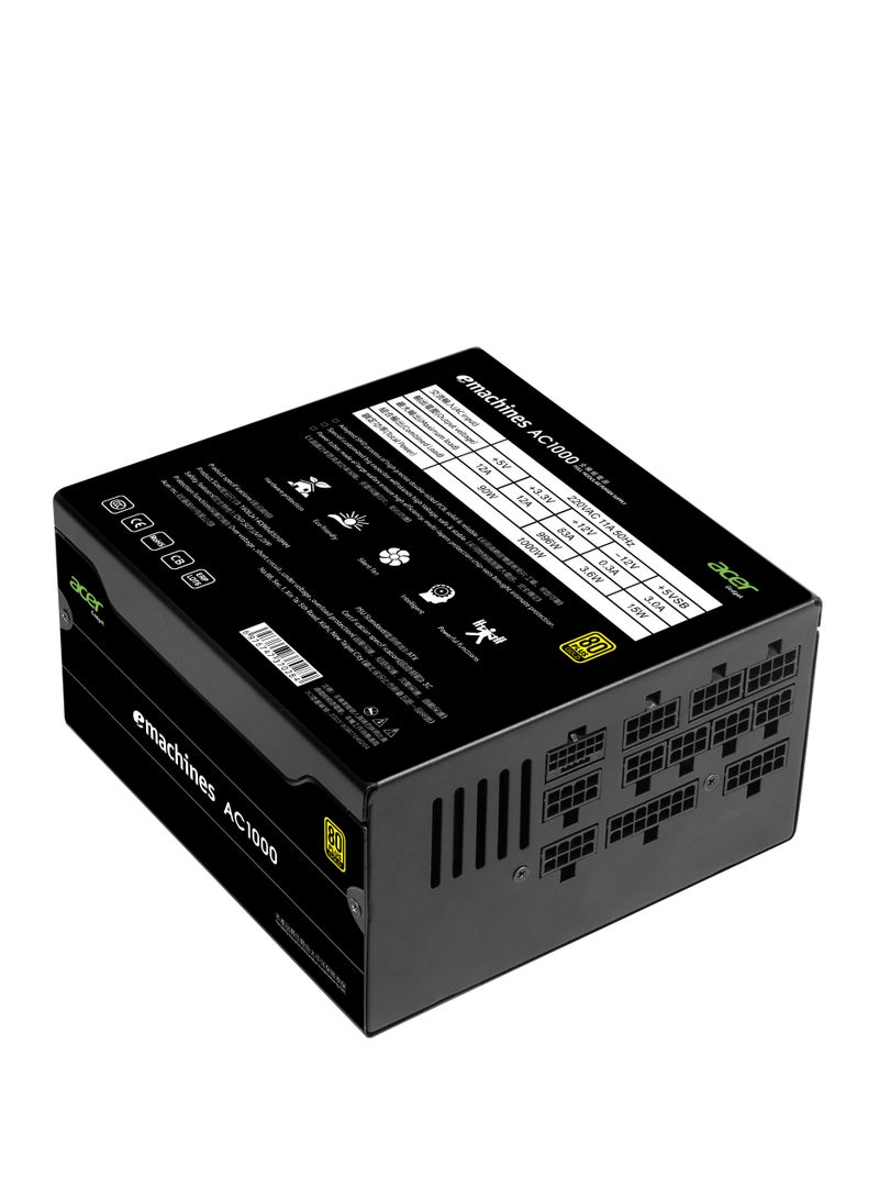 أيسر ACER 1000W (AC1000), Gold, 80 plus, Fully Modular PSU: efficient low-noise power supply with fully modular cabling. BLACK  - Image 2