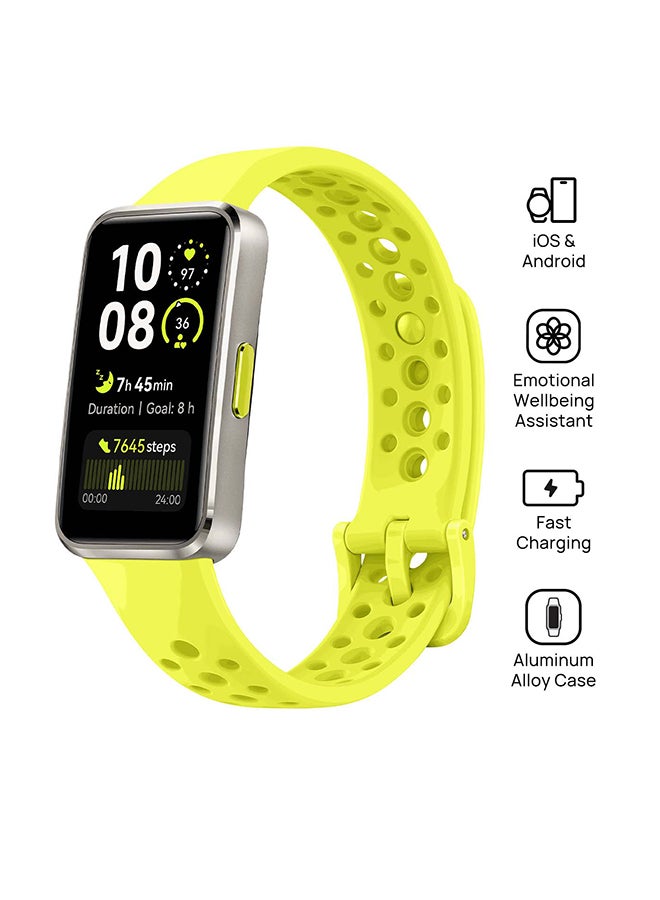 HUAWEI - Band 10 Smartwatch, Metallic Design, iOS Android, Pro-Level Sleep Analysis, Fast Charging And Robust Battery Life, Sleek Aluminum Alloy Case Yellow Green - Image 1