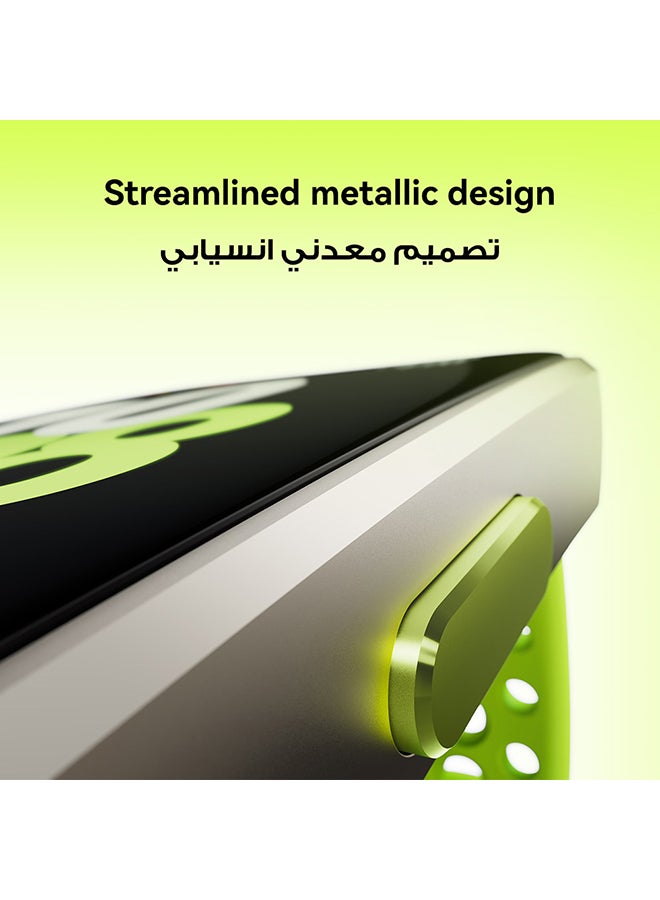 HUAWEI - Band 10 Smartwatch, Metallic Design, iOS Android, Pro-Level Sleep Analysis, Fast Charging And Robust Battery Life, Sleek Aluminum Alloy Case Yellow Green - Image 1