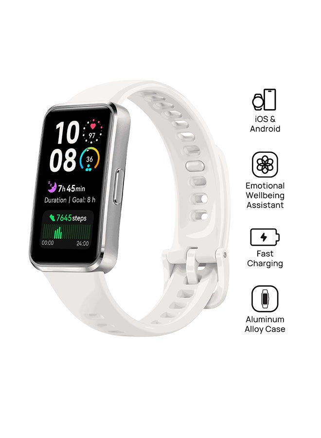 هواوي - Band 10 Smartwatch, Metallic Design, iOS Android, Pro-Level Sleep Analysis, Fast Charging And Robust Battery Life, Sleek Aluminum Alloy Case White - Image 1