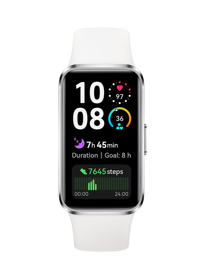 هواوي - Band 10 Smartwatch, Metallic Design, iOS Android, Pro-Level Sleep Analysis, Fast Charging And Robust Battery Life, Sleek Aluminum Alloy Case White - Image 1