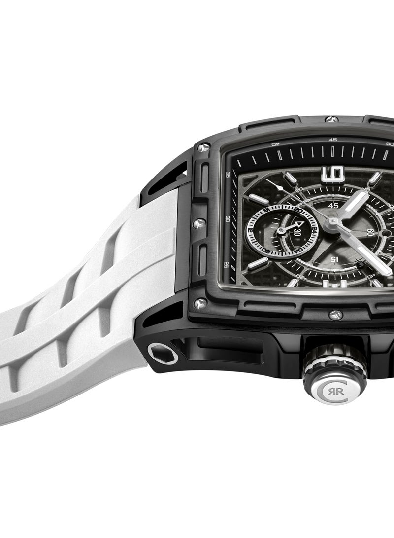 CERRUTI 1881 Men's Cerruti 1881 Belluno Multifunction Watch for Men - Tonneau Case, Black Smoked Transparent Dial, White Silicon Strap  - Image 3
