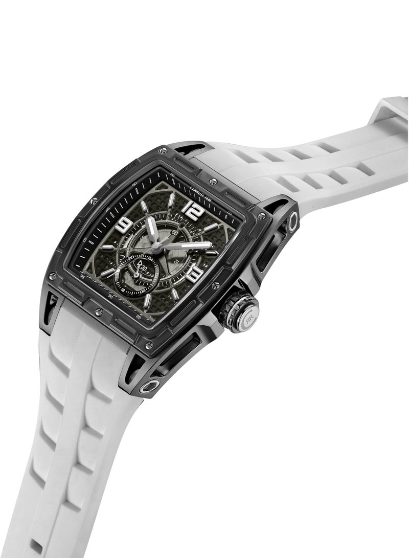 CERRUTI 1881 Men's Cerruti 1881 Belluno Multifunction Watch for Men - Tonneau Case, Black Smoked Transparent Dial, White Silicon Strap  - Image 2