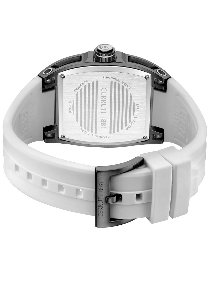 CERRUTI 1881 Men's Cerruti 1881 Belluno Multifunction Watch for Men - Tonneau Case, Black Smoked Transparent Dial, White Silicon Strap  - Image 4