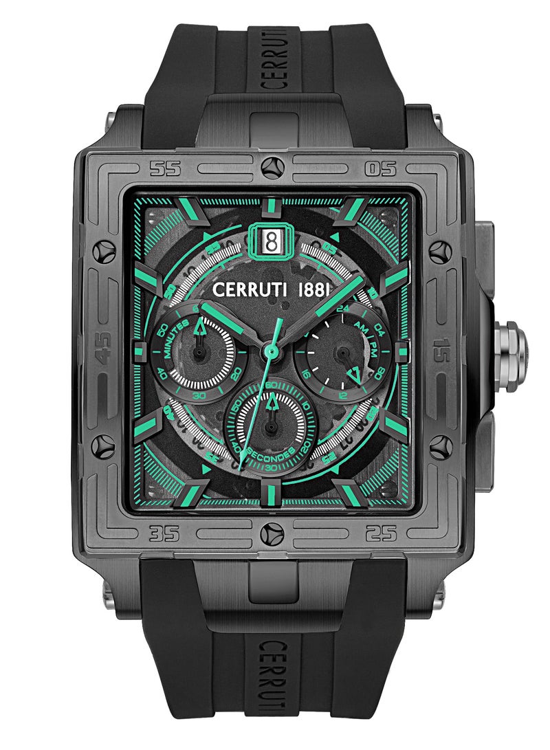 CERRUTI 1881 Men's Cerruti 1881 Odissea Chronograph Watch for Men - Square Case, Black Smoke Dial, Black Silicone Strap  - Image 1