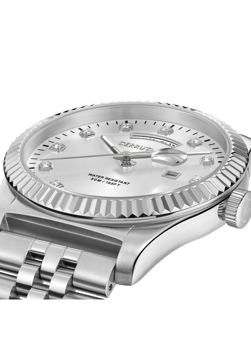 CERRUTI 1881 Women's Cerruti 1881 Chienti Analog Women's Watch - Silver Sunray Dial, Swarovski Crystal Markers, Arabic date and day  - Image 3