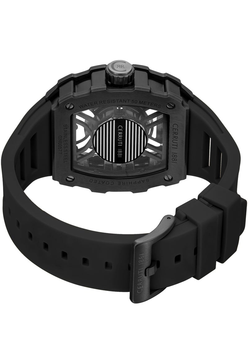 CERRUTI 1881 Men's Gubbio Watch - Tonneau Black Topring, Black Structure Dial, Black Silicone Strap - Image 4