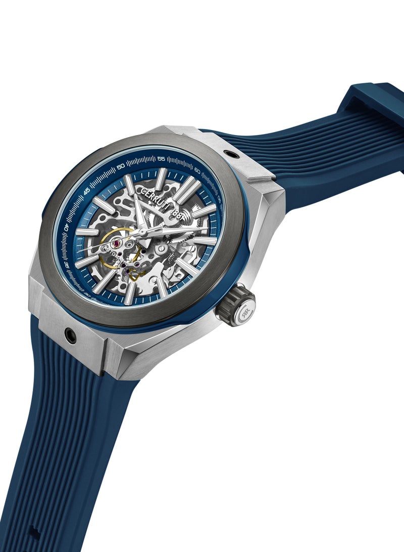 CERRUTI 1881 Men's Ruscello Automatic Watch - Blue Case, Skeletonized Dial, Blue Silicone Strap  - Image 2