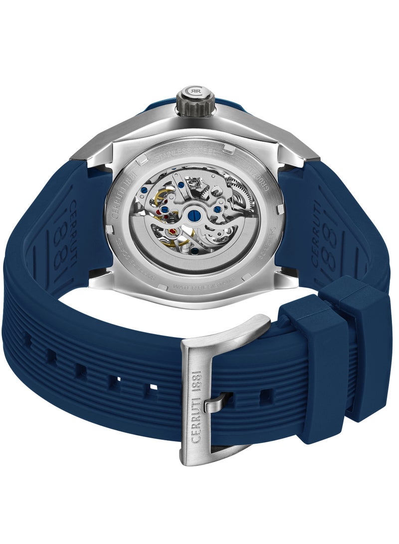 CERRUTI 1881 Men's Ruscello Automatic Watch - Blue Case, Skeletonized Dial, Blue Silicone Strap  - Image 4