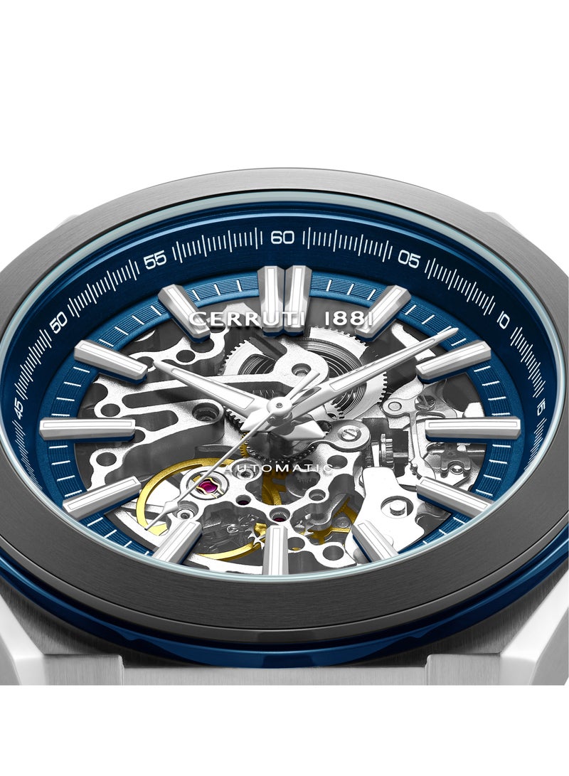 CERRUTI 1881 Men's Ruscello Automatic Watch - Blue Case, Skeletonized Dial, Blue Silicone Strap  - Image 3